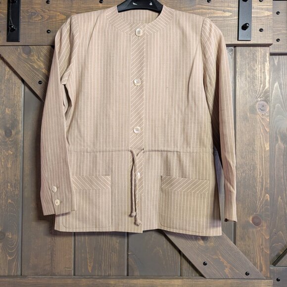 Valentino Boutique med beige with ivory stripe &thin rope belt size 16 - Picture 2 of 3